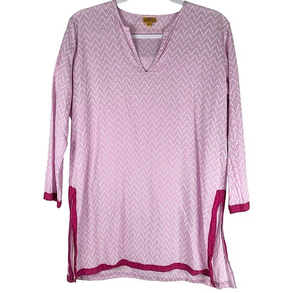 Roberta Roller Rabbit Pink Chevron Print 3/4 Sleeve Tunic Top Womens Size Medium - Picture 1 of 6